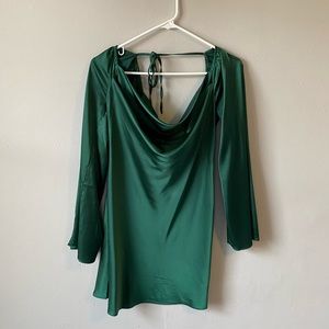Evergreen cowl neck silk dress
